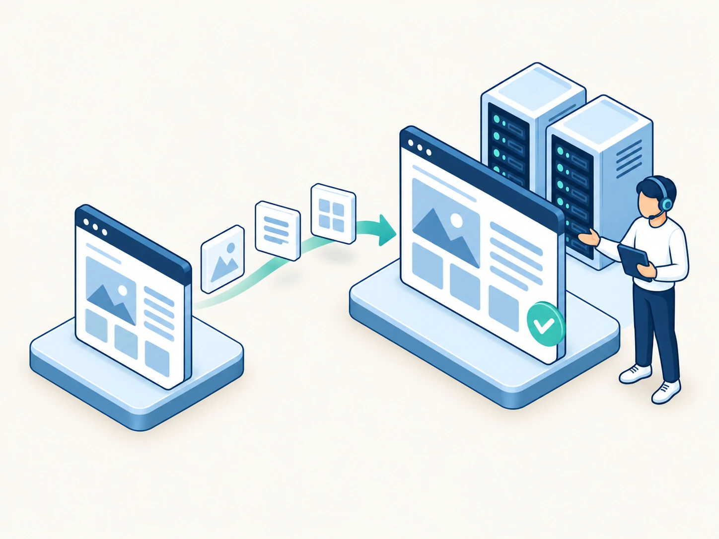 A support specialist guides a website transfer to a new hosting platform.